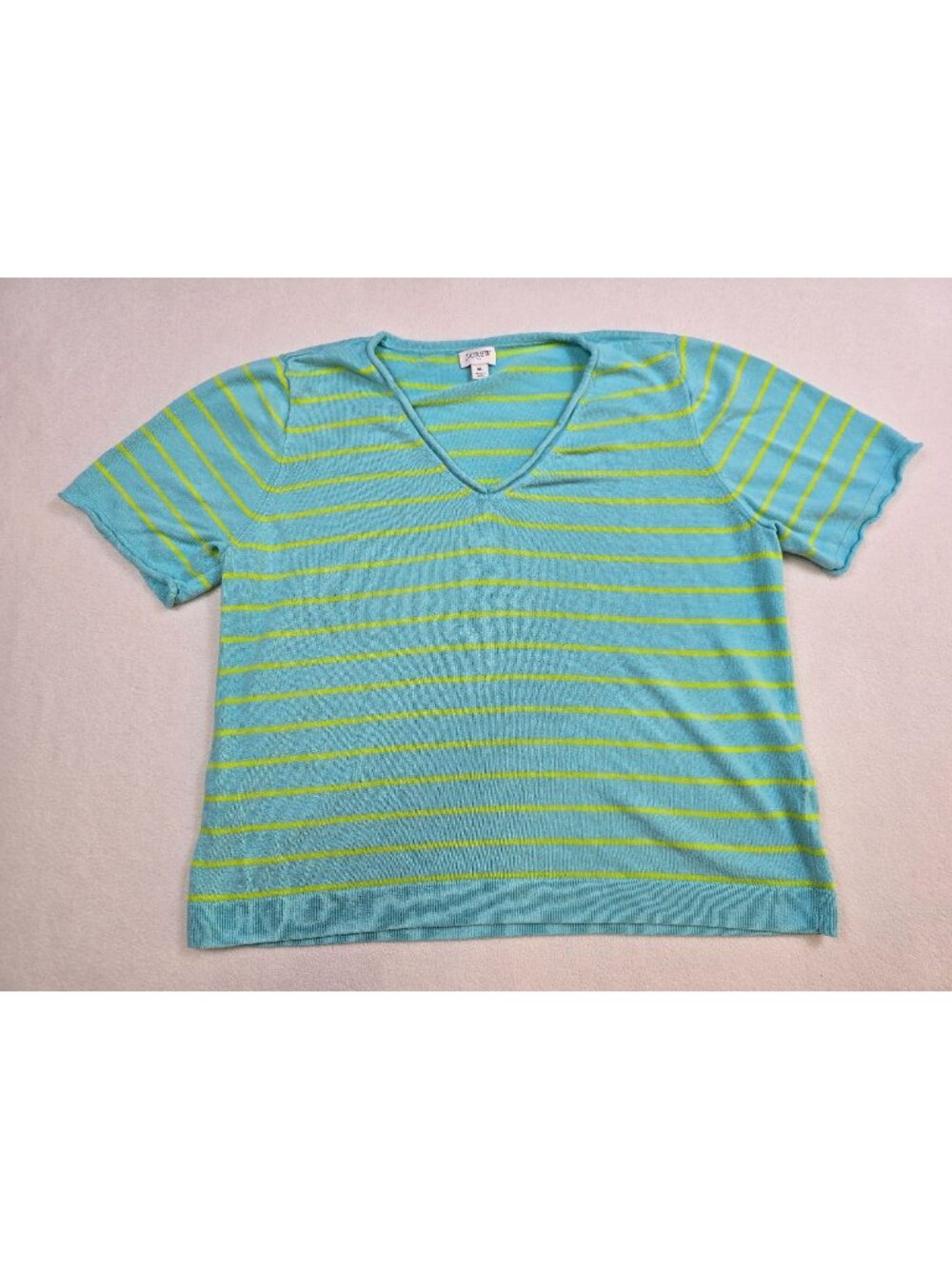 J Crew XL Womens V-Neck Short Sleeve Striped Sweater Lightweight Knit